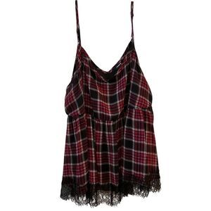 Torrid Plus Size 4 Purple Plaid Lace Trim Babydoll Tank Top